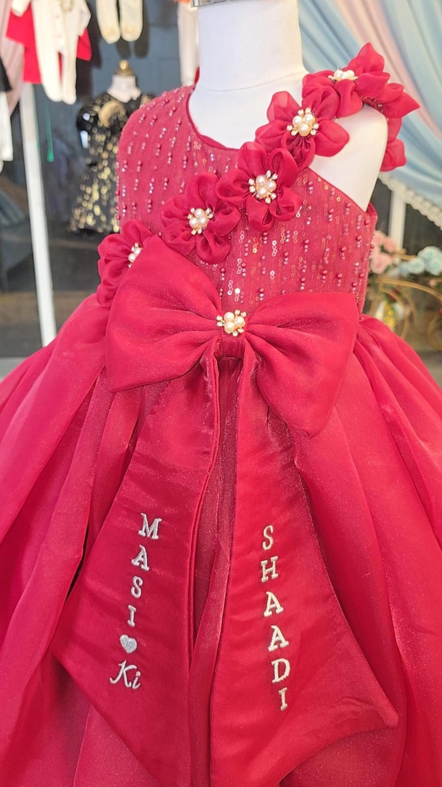 Crimson Floral Bow Gown