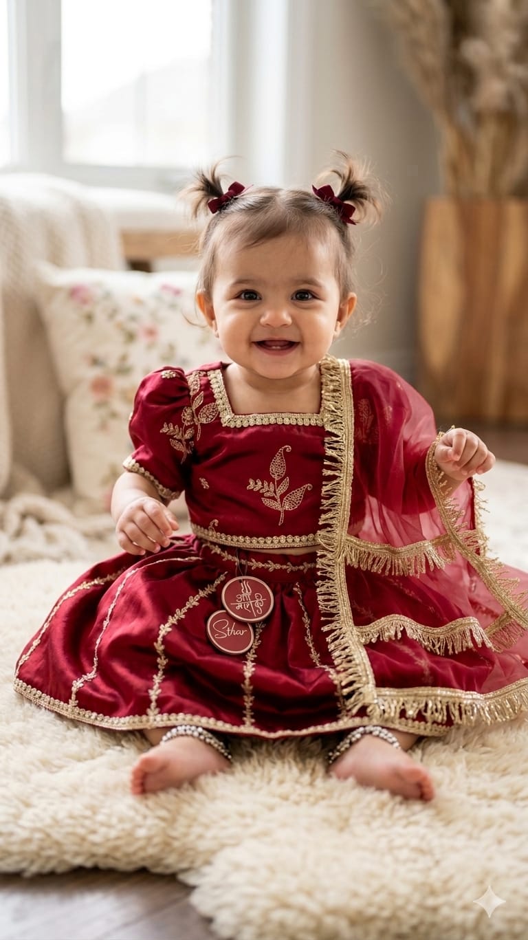 Royal Maroon Lehenga Choli Set with Personalized Latkan