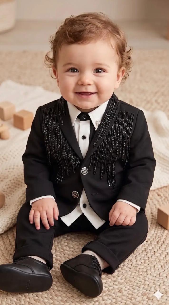 Royal Black Hand-Beaded Blazer & Trouser Set