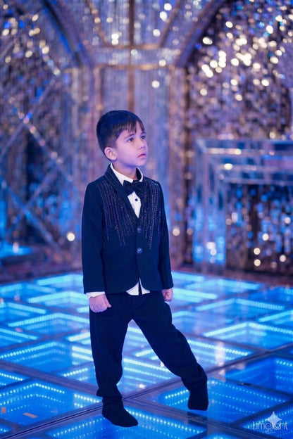 Royal Black Hand-Beaded Blazer & Trouser Set