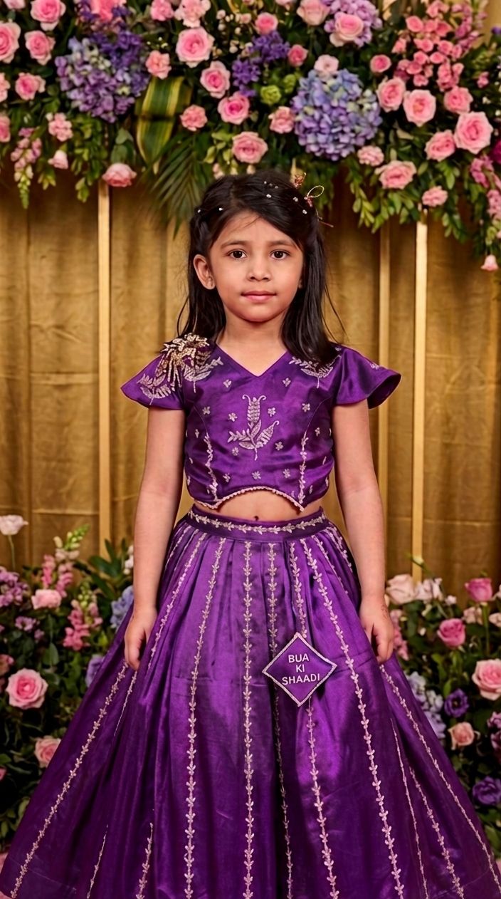 Deep Purple Silk Lehenga Set with Zari Embroidery and Scalloped Dupatta