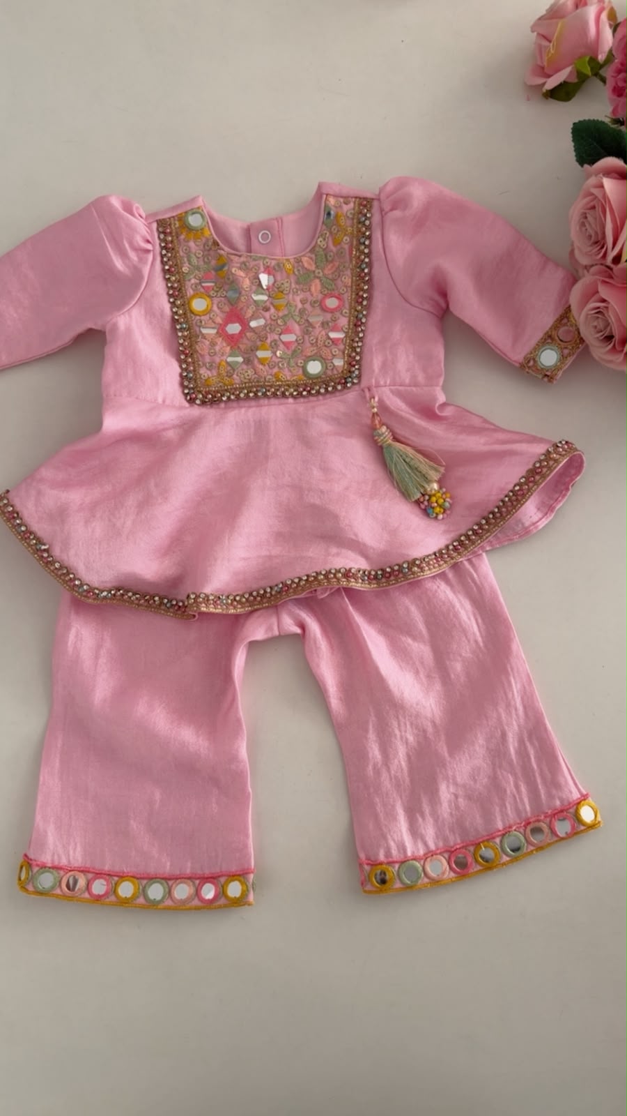 Pink Mirrorwork Peplum Set