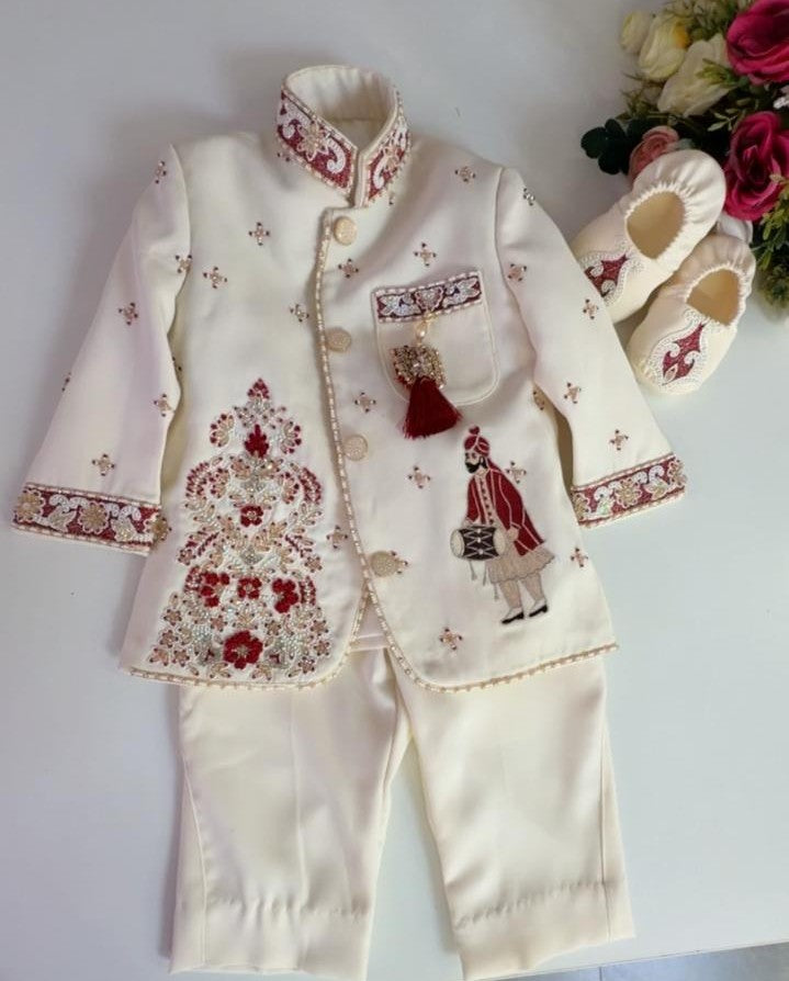 Ivory Maroon Royal Kurta Set