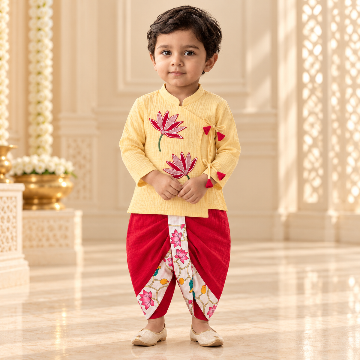 Yellow Lotus Dhoti Set