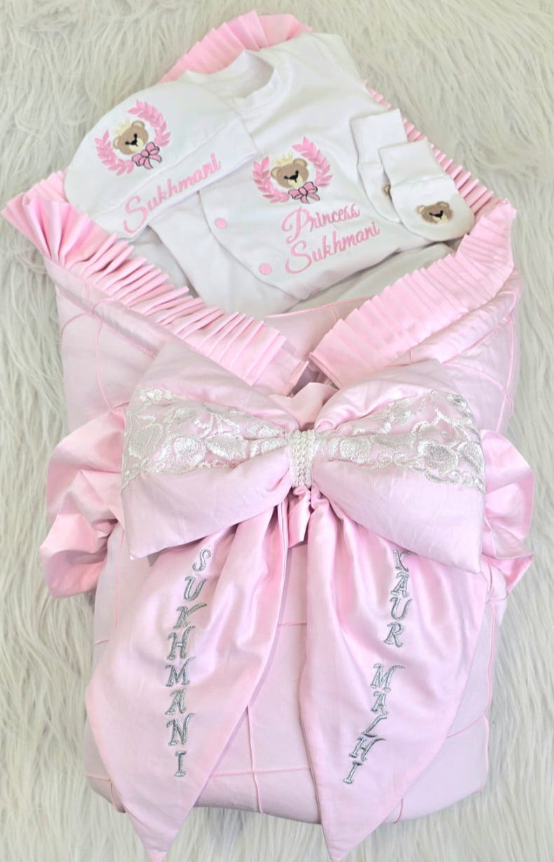 The Pink Wrap With Teddy Romper Combo Sets