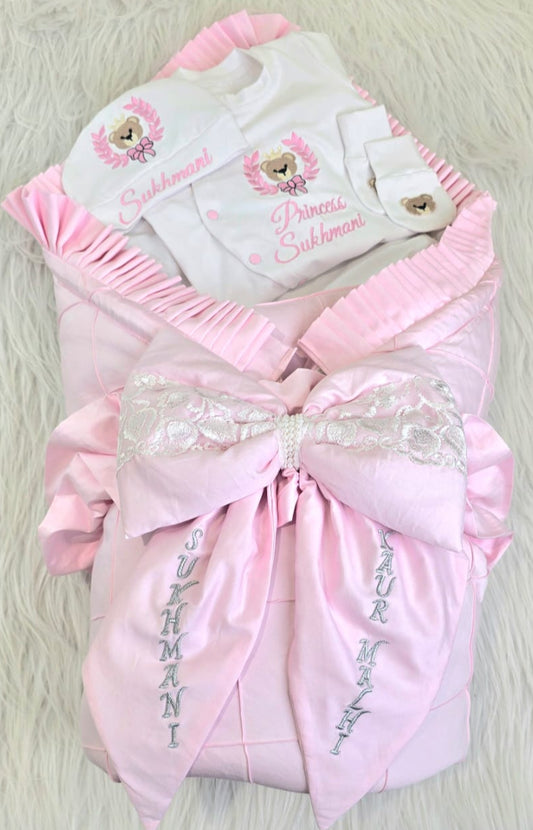 The Pink Wrap With Teddy Romper Combo Sets