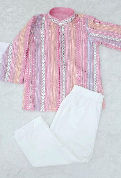 Pink Mirror Work Kurta Set