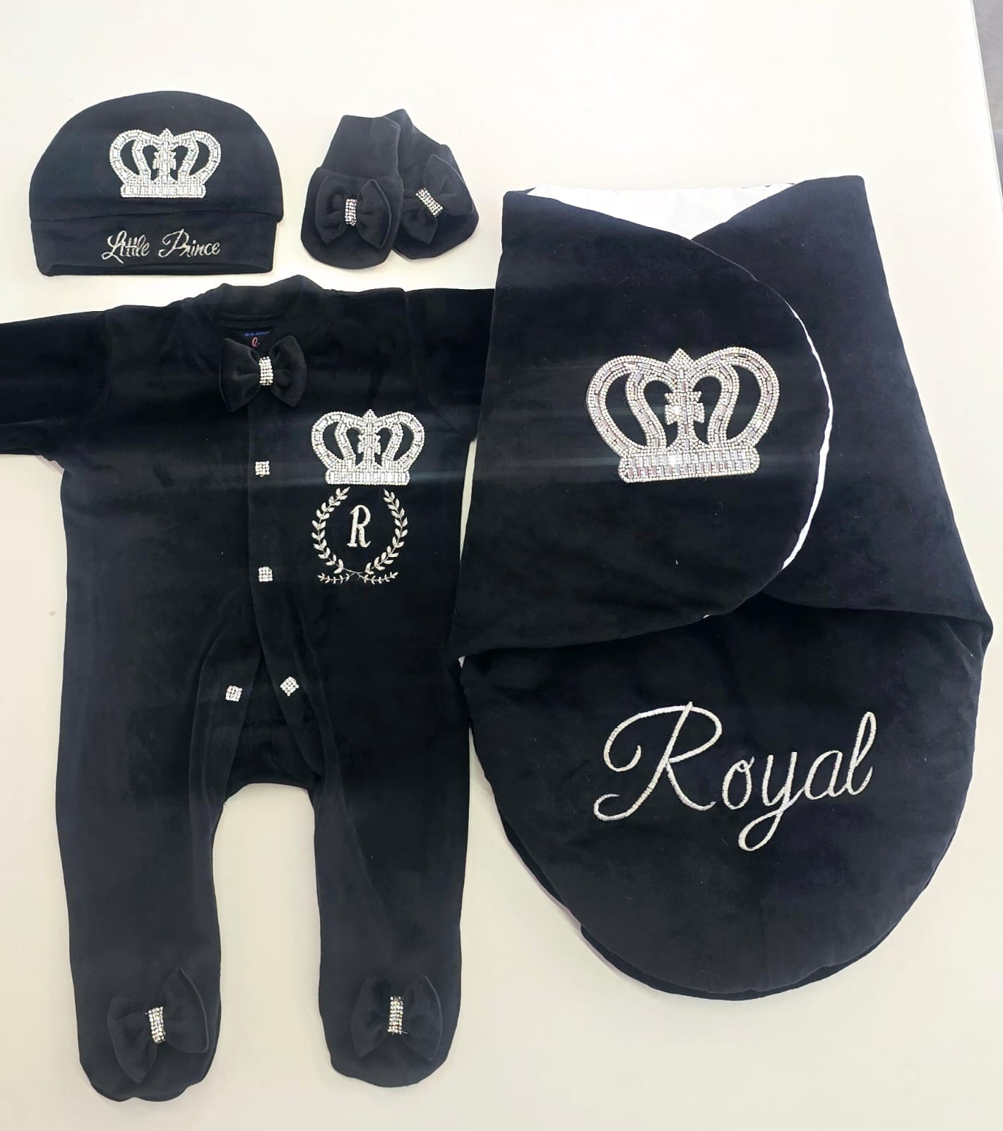 Baby Crown Bow Wrap & Romper Themed Set