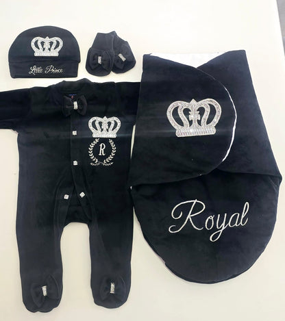 Baby Crown Bow Wrap & Romper Themed Set