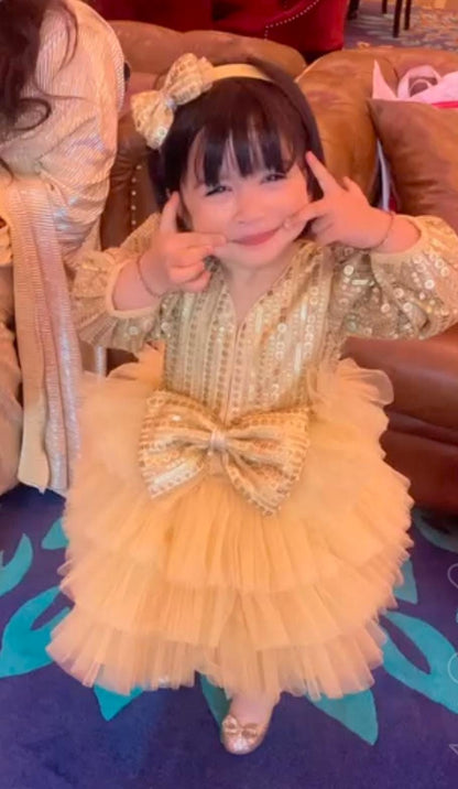 Golden Tiered Tulle Dress