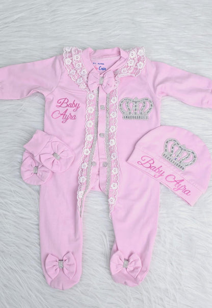 The Pink Lace Crown Romper set