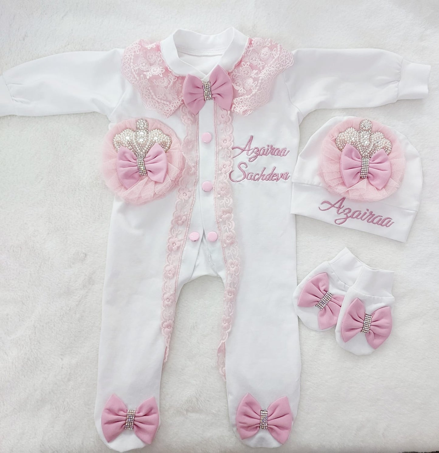 Pearl Crown Flower Romper Set