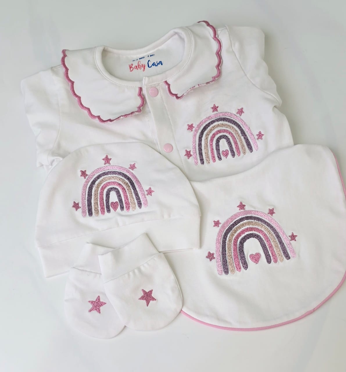 Rainbow embroidered Romper Set