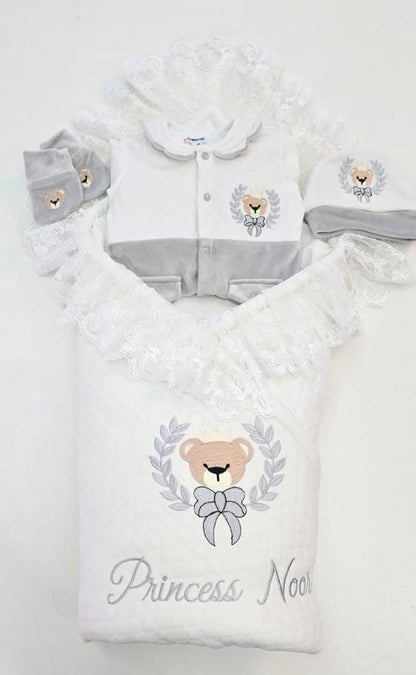 Teddy Bow Wrap & Romper Themed Set