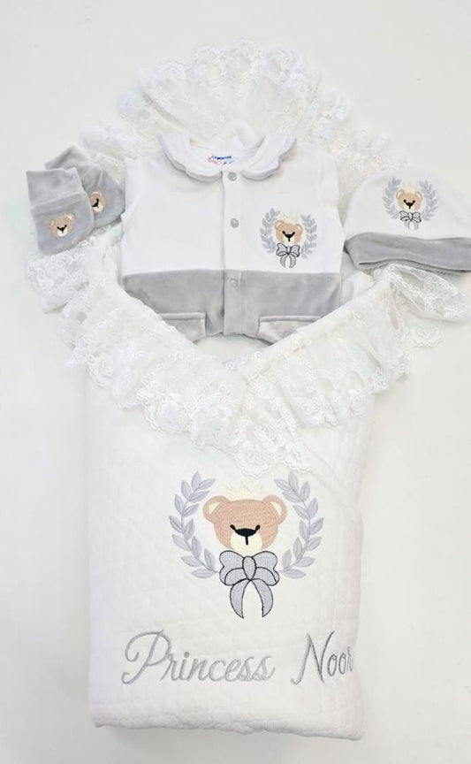 Teddy Bow Wrap & Romper Themed Set