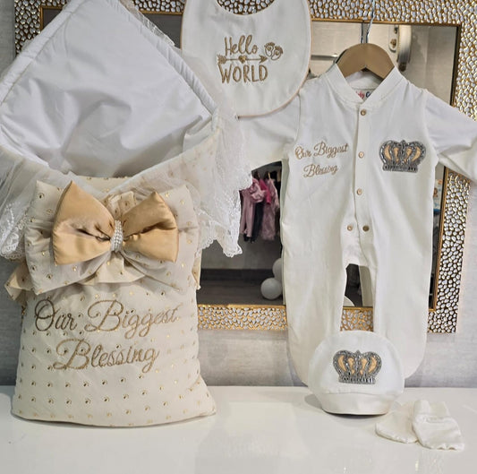 The Tiny Feet Wrap & Crown Romper Combo