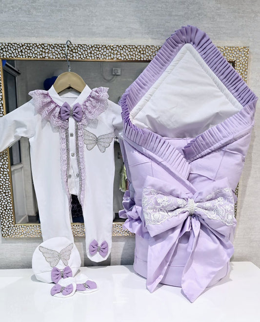 The Bow Pintext Wrap and Butterfly Romper Set